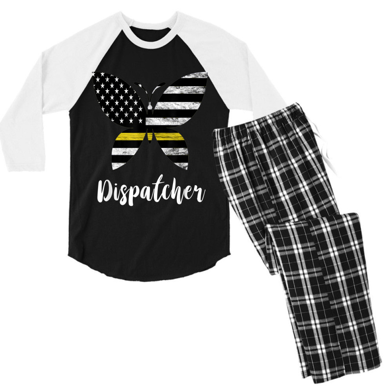 Dispatcher Usa America Flag Butterfly Freedom 911 Operator Men's 3/4 Sleeve Pajama Set | Artistshot