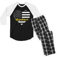 Dispatcher Vintage Heart Thin Yellow Line Dispatch Usa Flag Men's 3/4 Sleeve Pajama Set | Artistshot