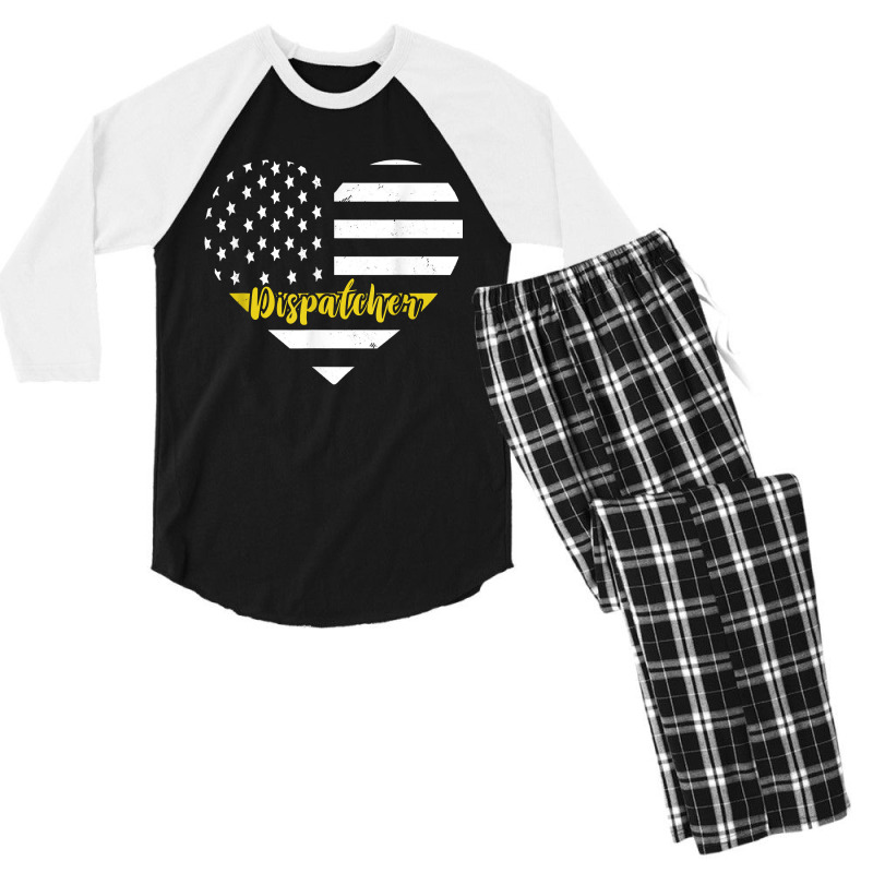 Dispatcher Vintage Heart Thin Yellow Line Dispatch Usa Flag Men's 3/4 Sleeve Pajama Set | Artistshot