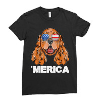 Cocker Spaniel Sunglasses American Usa Flag 4th Of July Ladies Fitted T-shirt | Artistshot