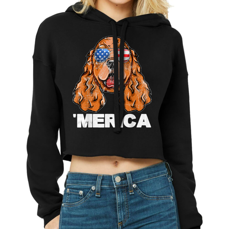 Cocker Spaniel Sunglasses American Usa Flag 4th Of July Cropped Hoodie by URVIBUPADHYAY | Artistshot