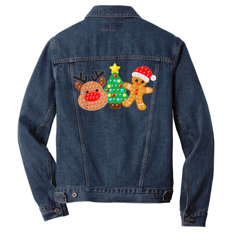 Merry Christmas Poppin Reindeer Christmas Tree Gingerbread Men Denim Jacket | Artistshot