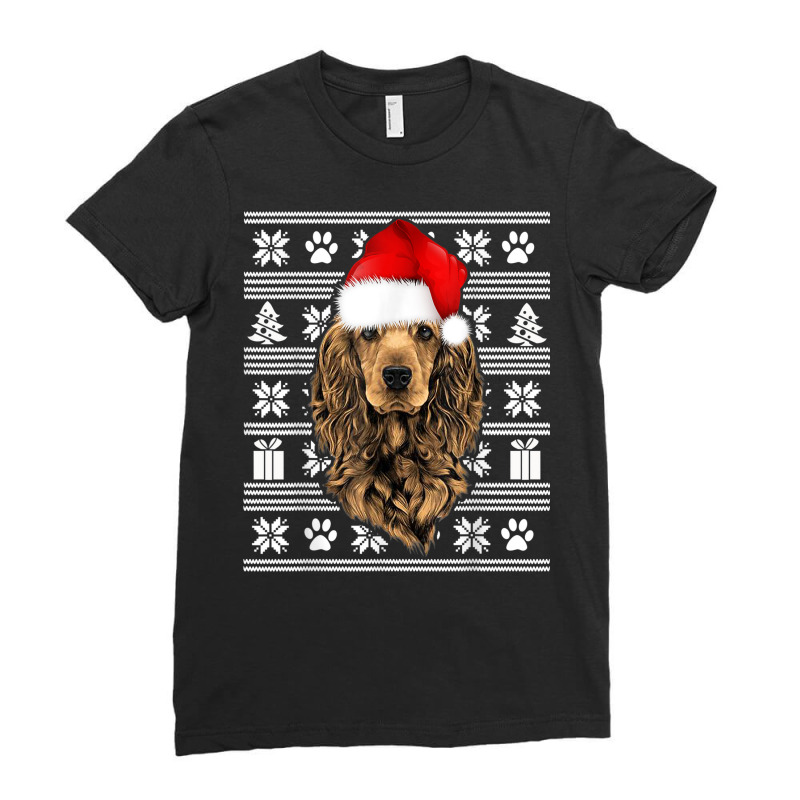 Ugly Sweater Christmas Cocker Spaniel Santa Hat Pajama Xmas Ladies Fitted T-Shirt by Trend | Artistshot