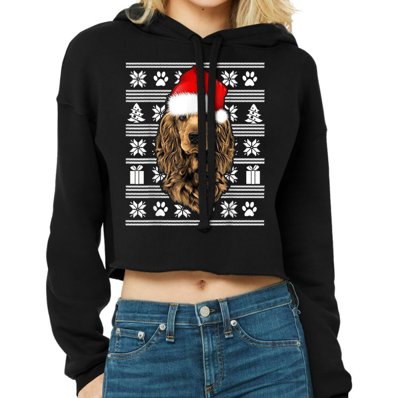 Ugly Sweater Christmas Cocker Spaniel Santa Hat Pajama Xmas Cropped Hoodie by Trend | Artistshot