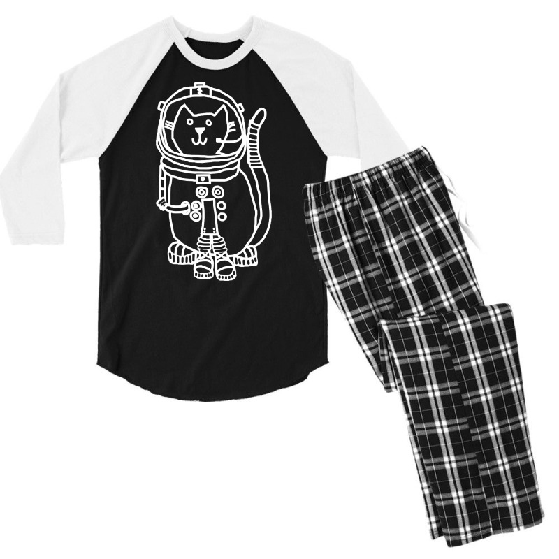 White Line Space Captain Yellow Cat Men's 3/4 Sleeve Pajama Set | Artistshot