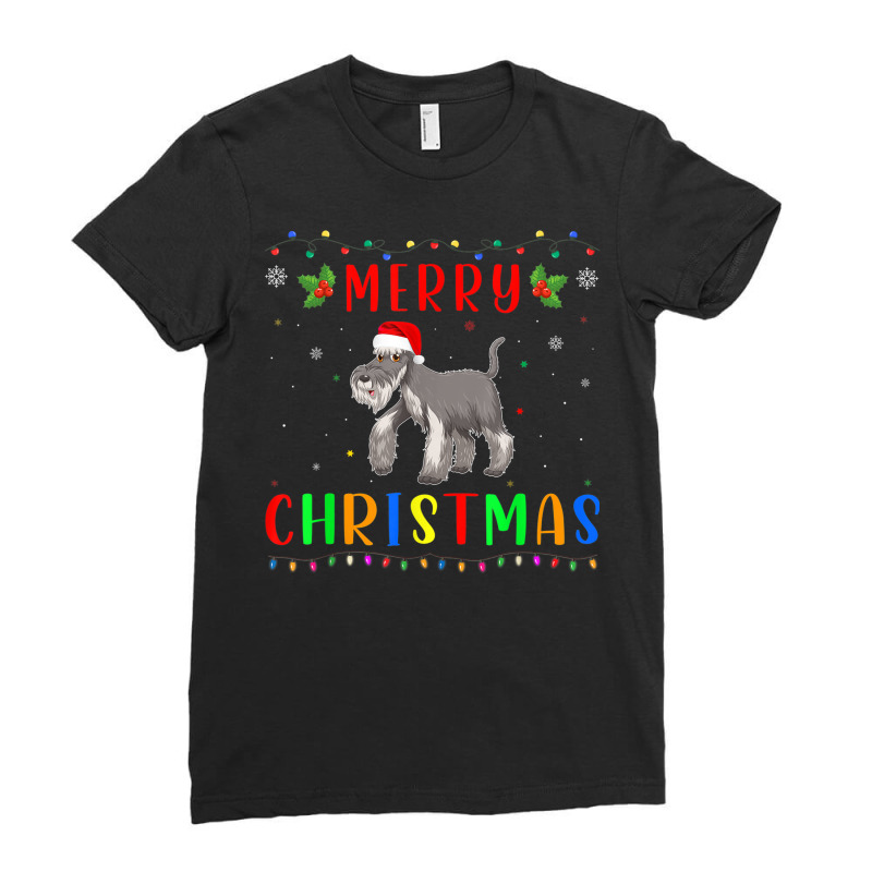 Xmas Light Schnauzer Dog Design Matching Christmas Pajama Ladies Fitted T-Shirt by Silk | Artistshot