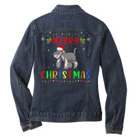 Xmas Light Schnauzer Dog Design Matching Christmas Pajama Ladies Denim Jacket | Artistshot