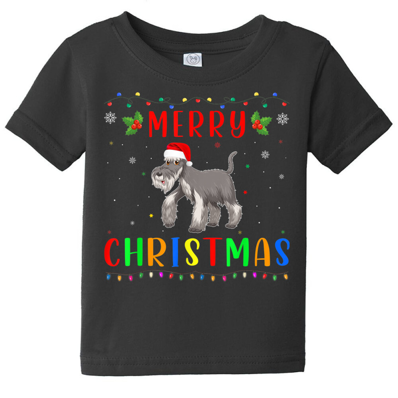 Xmas Light Schnauzer Dog Design Matching Christmas Pajama Baby Tee by Silk | Artistshot