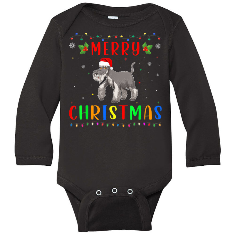 Xmas Light Schnauzer Dog Design Matching Christmas Pajama Long Sleeve Baby Bodysuit by Silk | Artistshot