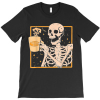 Vintage Halloween Skeleton Pumpkin Spice Latte Syrup Creamer T Shirt C T-shirt | Artistshot