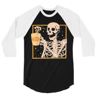 Vintage Halloween Skeleton Pumpkin Spice Latte Syrup Creamer T Shirt C 3/4 Sleeve Shirt | Artistshot