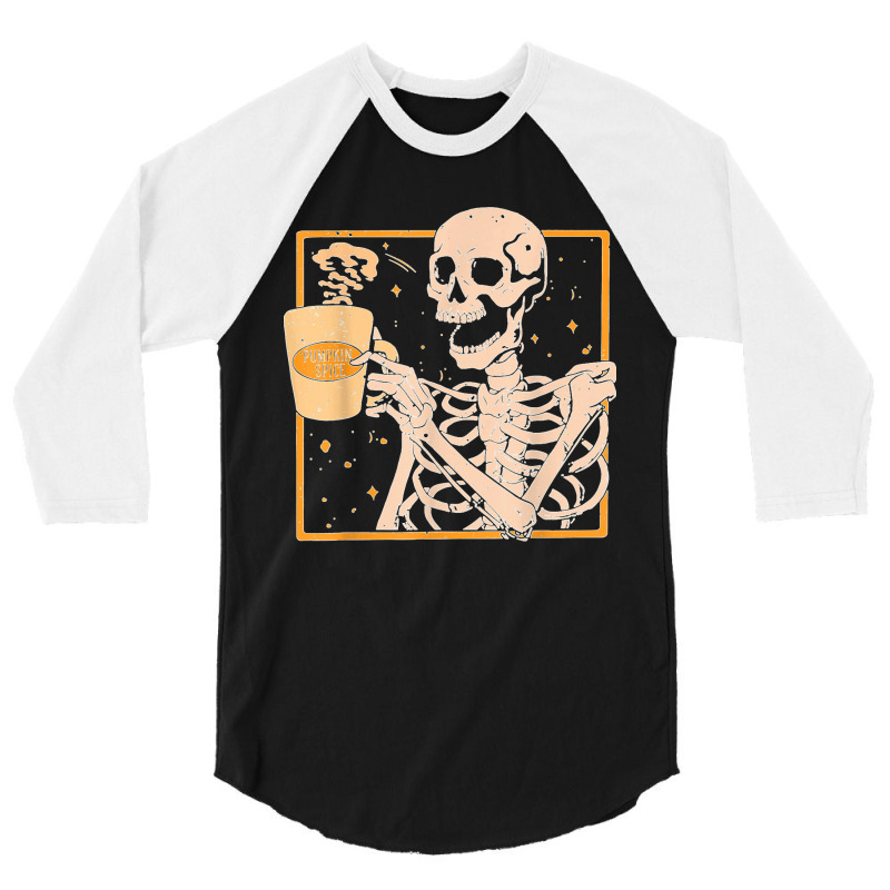 Vintage Halloween Skeleton Pumpkin Spice Latte Syrup Creamer T Shirt C 3/4 Sleeve Shirt | Artistshot