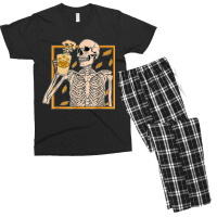 Vintage Halloween Skeleton Pumpkin Spice Latte Syrup Creamer T Shirt C Men's T-shirt Pajama Set | Artistshot