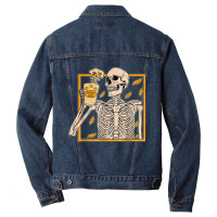 Vintage Halloween Skeleton Pumpkin Spice Latte Syrup Creamer T Shirt C Men Denim Jacket | Artistshot