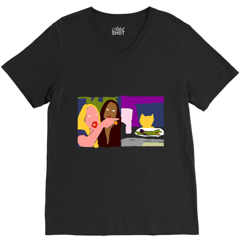 Woman Yelling At Cat Abstract V-neck Tee | Artistshot