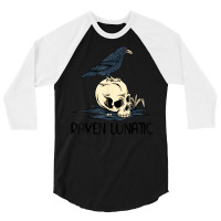 Raven Lunatic Fun Bird Skull Goth Gothic Halloween Costume 3/4 Sleeve Shirt | Artistshot