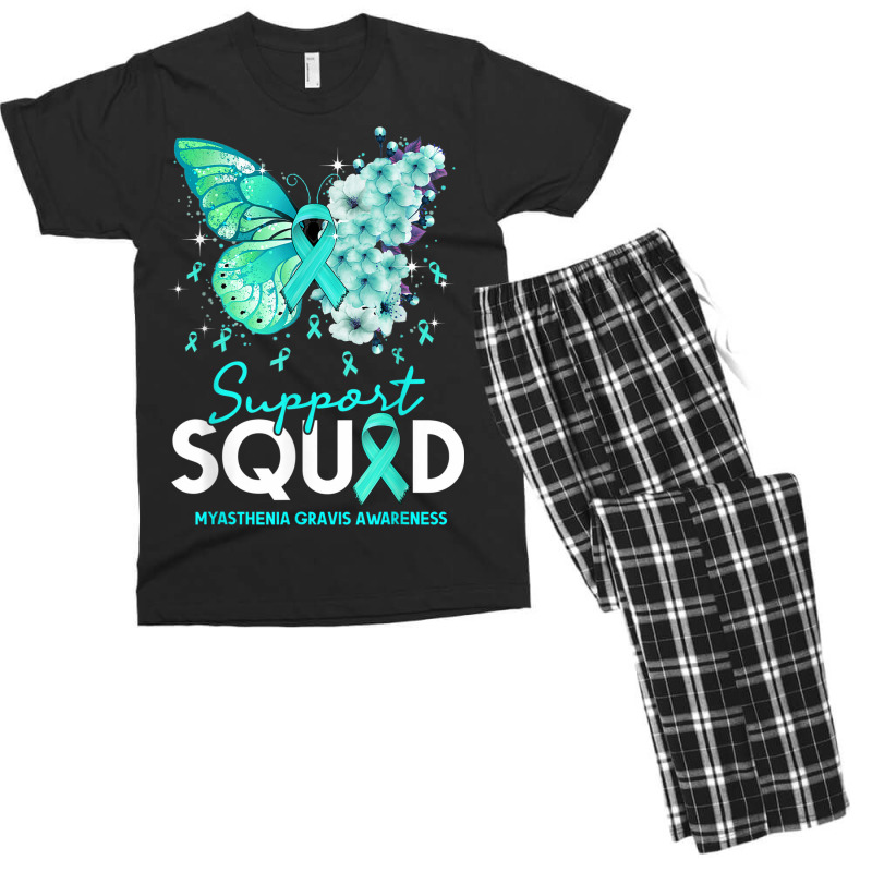 Support Squad Butterfly Teal Ribbon Myasthenia Gravis Men's T-shirt Pajama Set | Artistshot