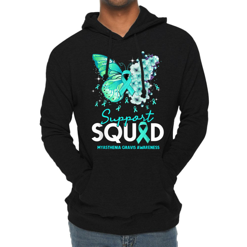 Support Squad Butterfly Teal Ribbon Myasthenia Gravis Lightweight Hoodie | Artistshot