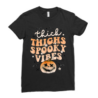 Thick Thighs Spooky Vibes Ghost Pumpkin Halloween Costume Ladies Fitted T-shirt | Artistshot