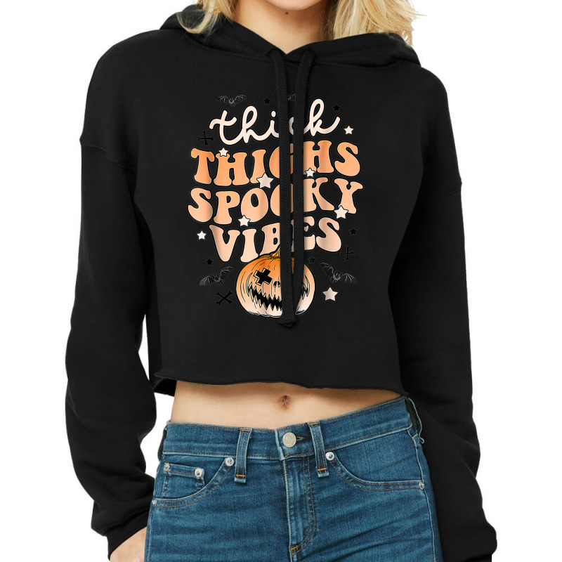 Thick Thighs Spooky Vibes Ghost Pumpkin Halloween Costume Cropped Hoodie by Sapphire | Artistshot