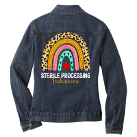 Sterile Processing Technician Leopard Rainbow Healthcare Ladies Denim Jacket | Artistshot