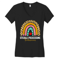 Sterile Processing Technician Leopard Rainbow Healthcare Women's V-neck T-shirt | Artistshot