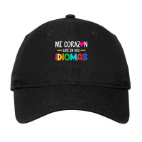 Womens Mi Corazon Late En Dos Idiomas, Bilingual Spanish Teacher V Nec Adjustable Cap | Artistshot