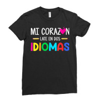 Womens Mi Corazon Late En Dos Idiomas, Bilingual Spanish Teacher V Nec Ladies Fitted T-shirt | Artistshot