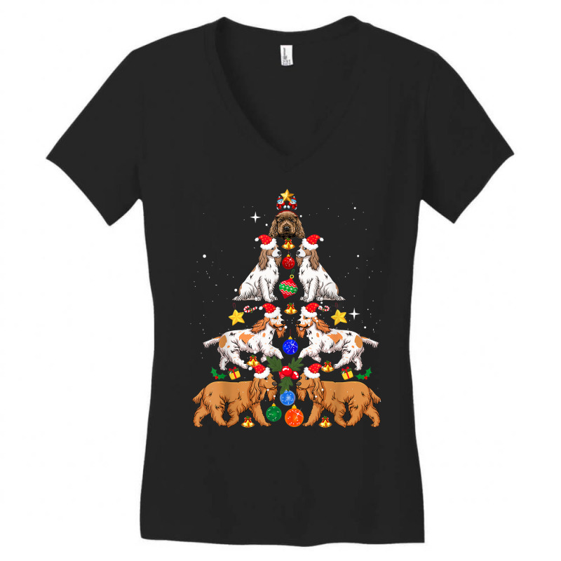 Xmas Lighting Santa English Cocker Spaniel Christmas Tree Women's V-Neck T-Shirt by Lambent | Artistshot