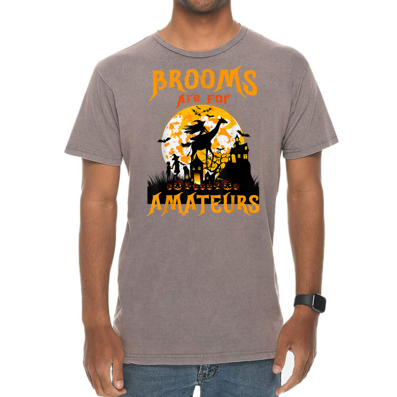 Funny Brooms Are For Amateurs Witch Riding Giraffe Halloween T Shirt Vintage T-Shirt by cm-arts | Artistshot