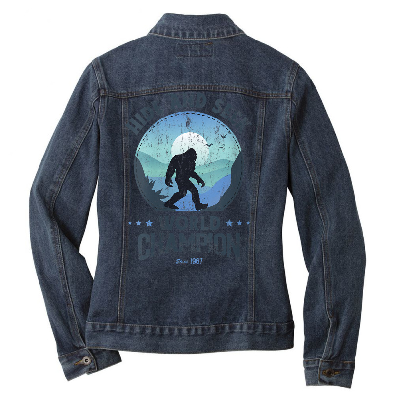 Womens Bigfoot Shirt Hide And Seek, Bigfoot Hide And Seek Champion V N Ladies Denim Jacket by cm-arts | Artistshot