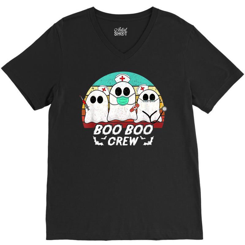 Boo Boo Crew Funny Nurse Halloween Ghost Costume Rn Vintage V-Neck Tee by Sapphire | Artistshot