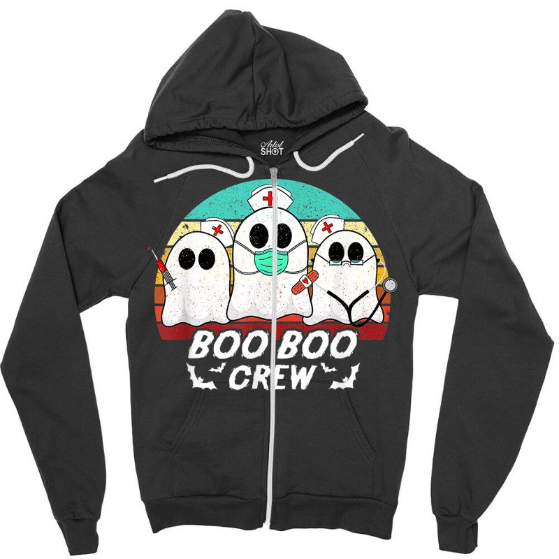 Boo Boo Crew Funny Nurse Halloween Ghost Costume Rn Vintage Zipper Hoodie by Sapphire | Artistshot