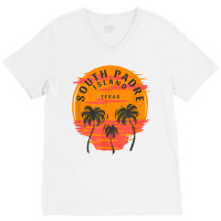 South Padre Island Texas Palm Trees Sunset Skull Beach T Shirt V-neck Tee | Artistshot