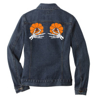 Tweaking Nipples Pumpkin Skeleton Hands Halloween Costume T Shirt Ladies Denim Jacket | Artistshot