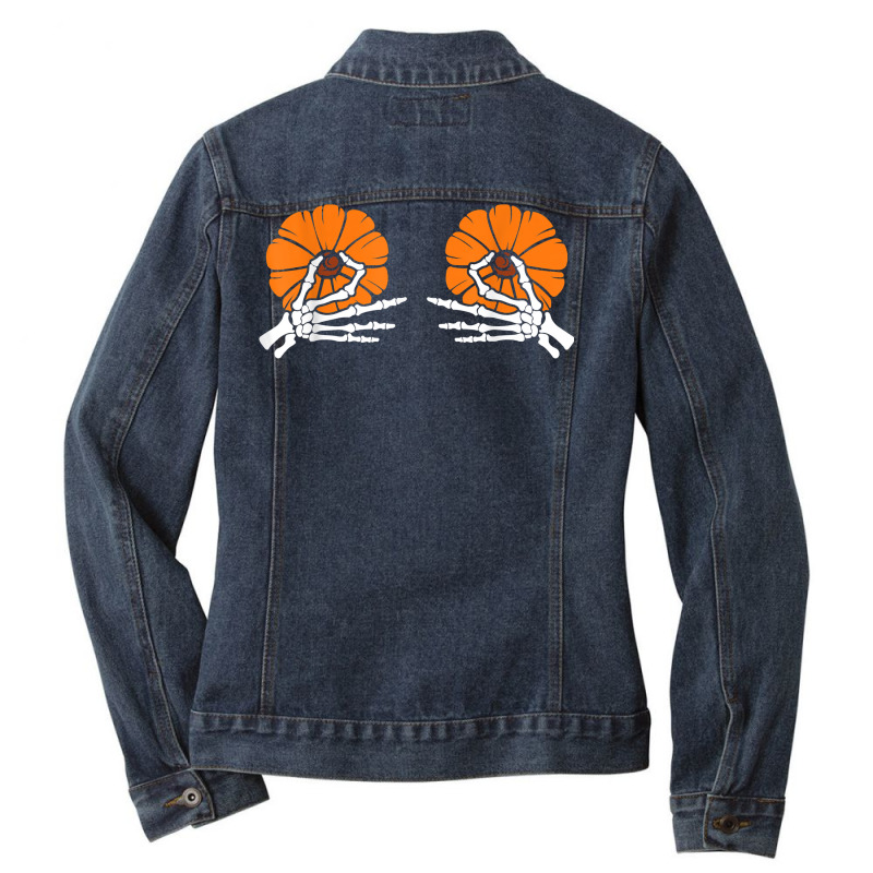 Tweaking Nipples Pumpkin Skeleton Hands Halloween Costume T Shirt Ladies Denim Jacket by cm-arts | Artistshot