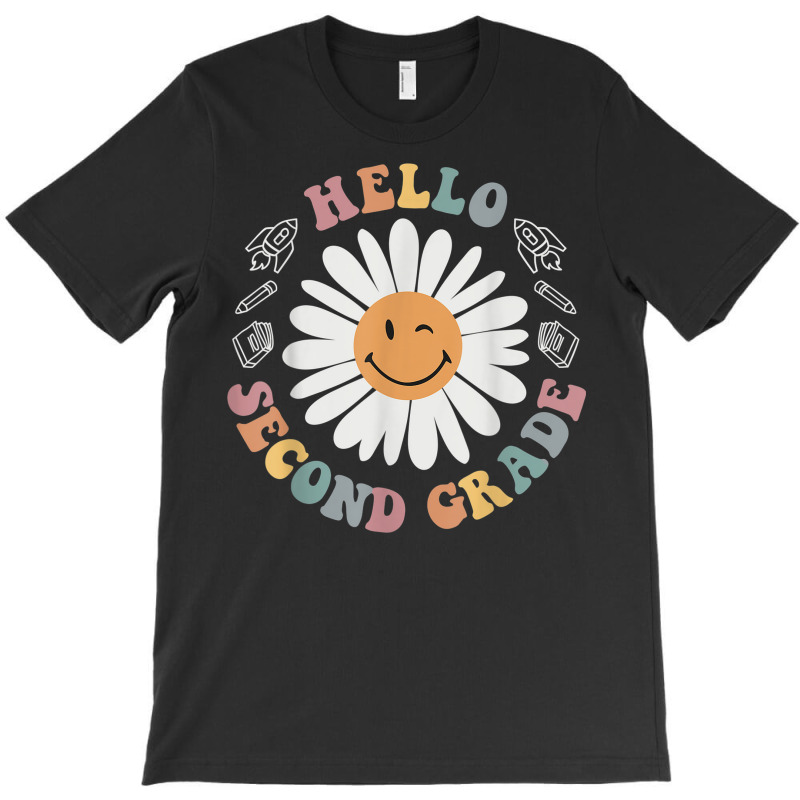 Hello Second 2nd Grade Smile Teacher Flower Groovy T-Shirt by Sapphire | Artistshot