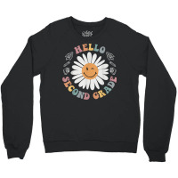 Hello Second 2nd Grade Smile Teacher Flower Groovy Crewneck Sweatshirt | Artistshot