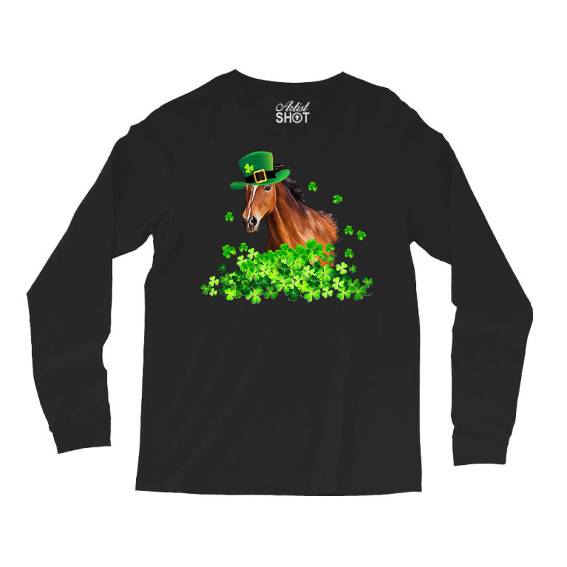 Horse Shamrock Horseback Riding Funny St Patrick S Day Gift Long Sleeve Shirts by AuturoMedero | Artistshot