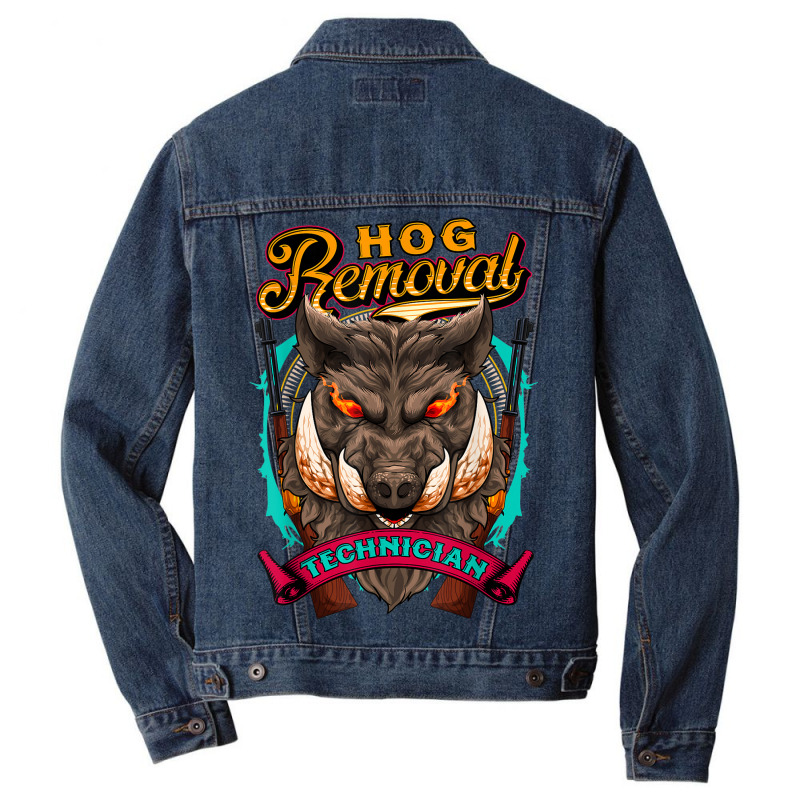 Hog Removal Technician Funny Wild Hog Hunter Pig Roast Party Men Denim Jacket | Artistshot