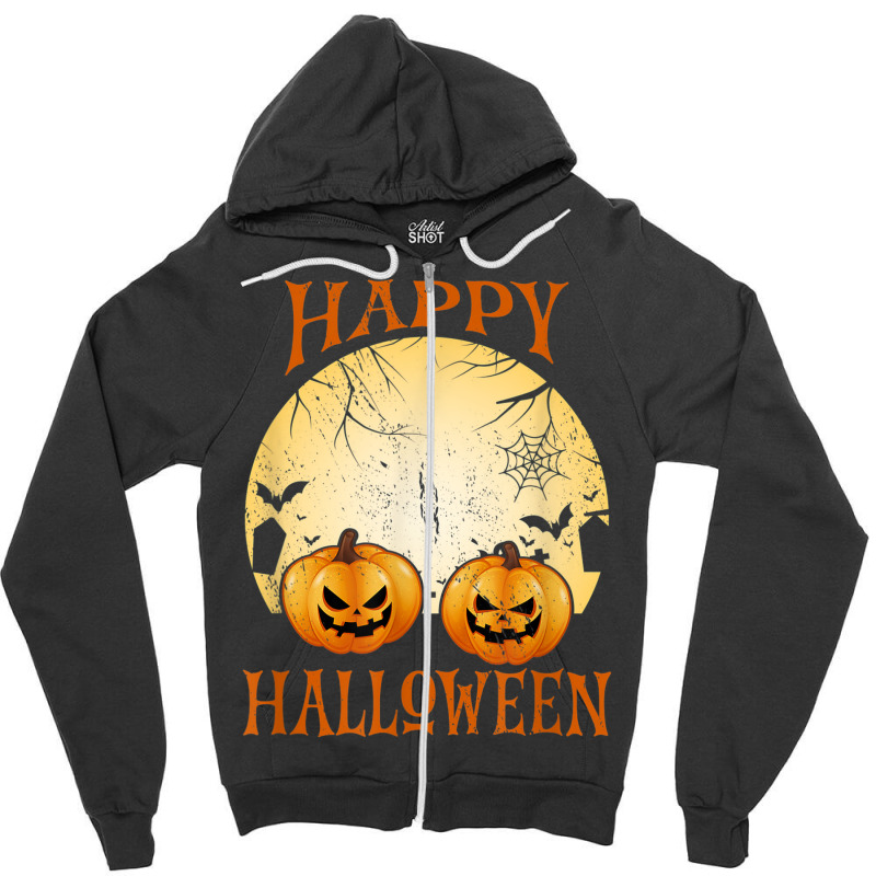 Womens Scary Spooky Halloween Moon Haunted Castle Night Zipper Hoodie by Aquarius | Artistshot