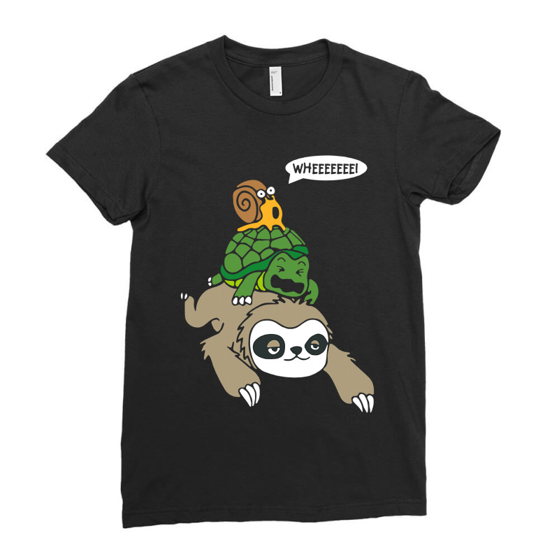 Sloth Turtle Snail Piggyback T Animal Running Wild Ladies Fitted T-Shirt by VictorCruz | Artistshot