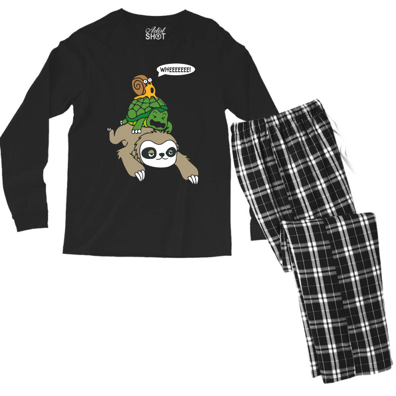 Sloth Turtle Snail Piggyback T Animal Running Wild Men's Long Sleeve Pajama Set by VictorCruz | Artistshot