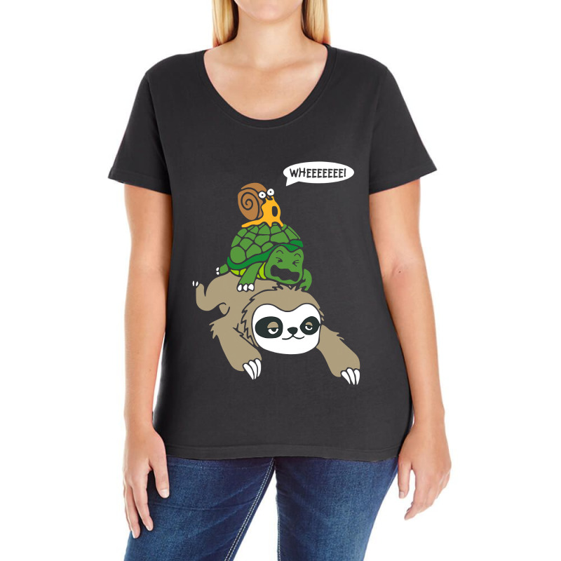 Sloth Turtle Snail Piggyback T Animal Running Wild Ladies Curvy T-Shirt by VictorCruz | Artistshot