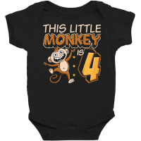 Kids This Little Monkey Is 4 Monkey Ape Animale 4th Birthday Baby Bodysuit | Artistshot