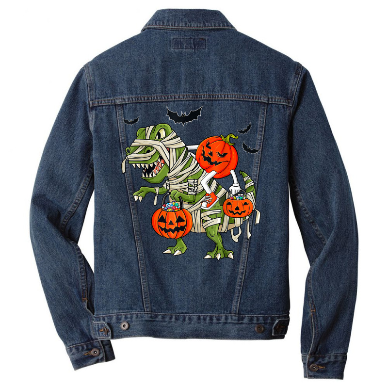 Halloween Jack O Lantern Riding Mummy Dinosaur Toddler Boys Men Denim Jacket | Artistshot