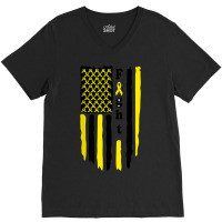 Fight Cancer Flag Childhood Awareness America Flag V-neck Tee | Artistshot