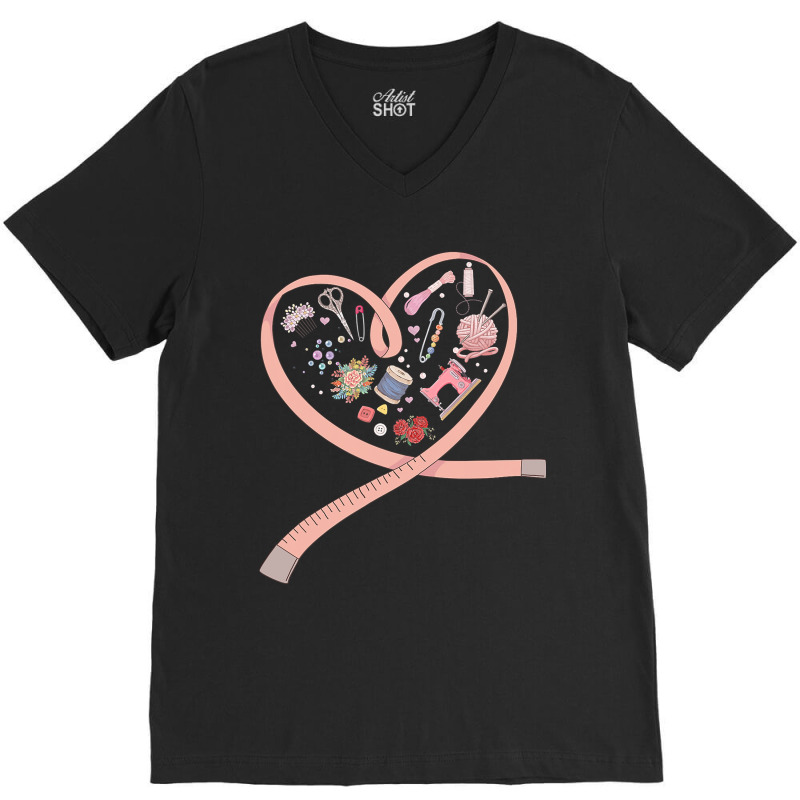 Womens Sewing Is My Heart  Quilting Loves Sewing Machines V-neck Tee | Artistshot