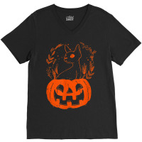 Halloween Pumpkin With Cat Halloween Party V-neck Tee | Artistshot