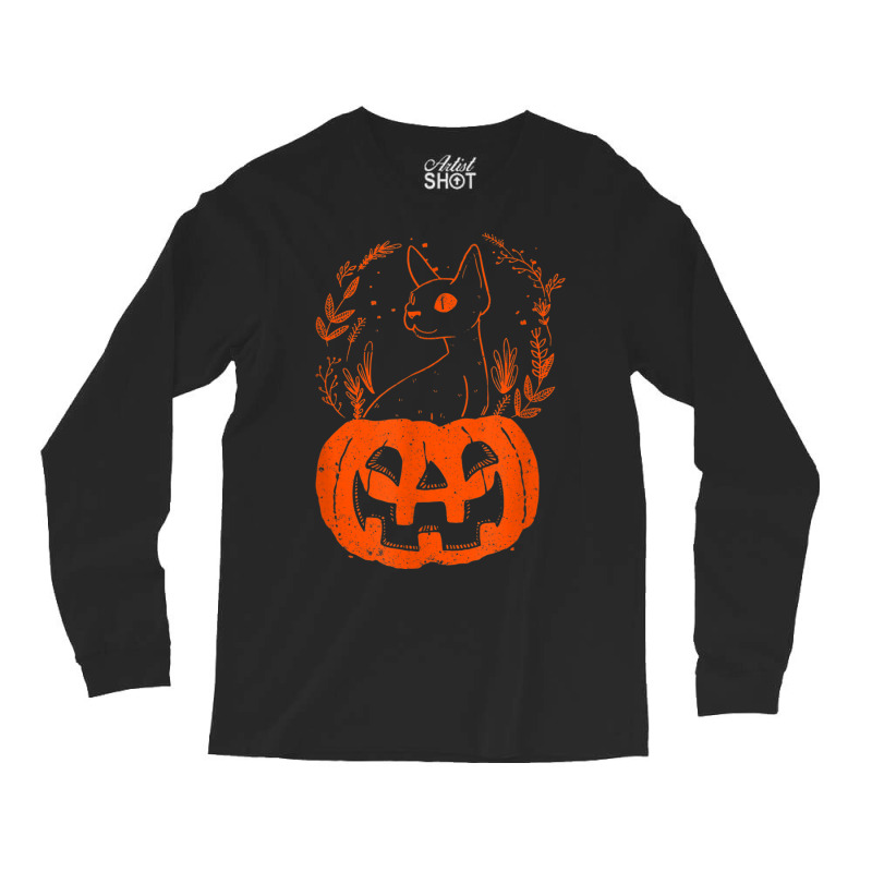 Halloween Pumpkin With Cat Halloween Party Long Sleeve Shirts | Artistshot